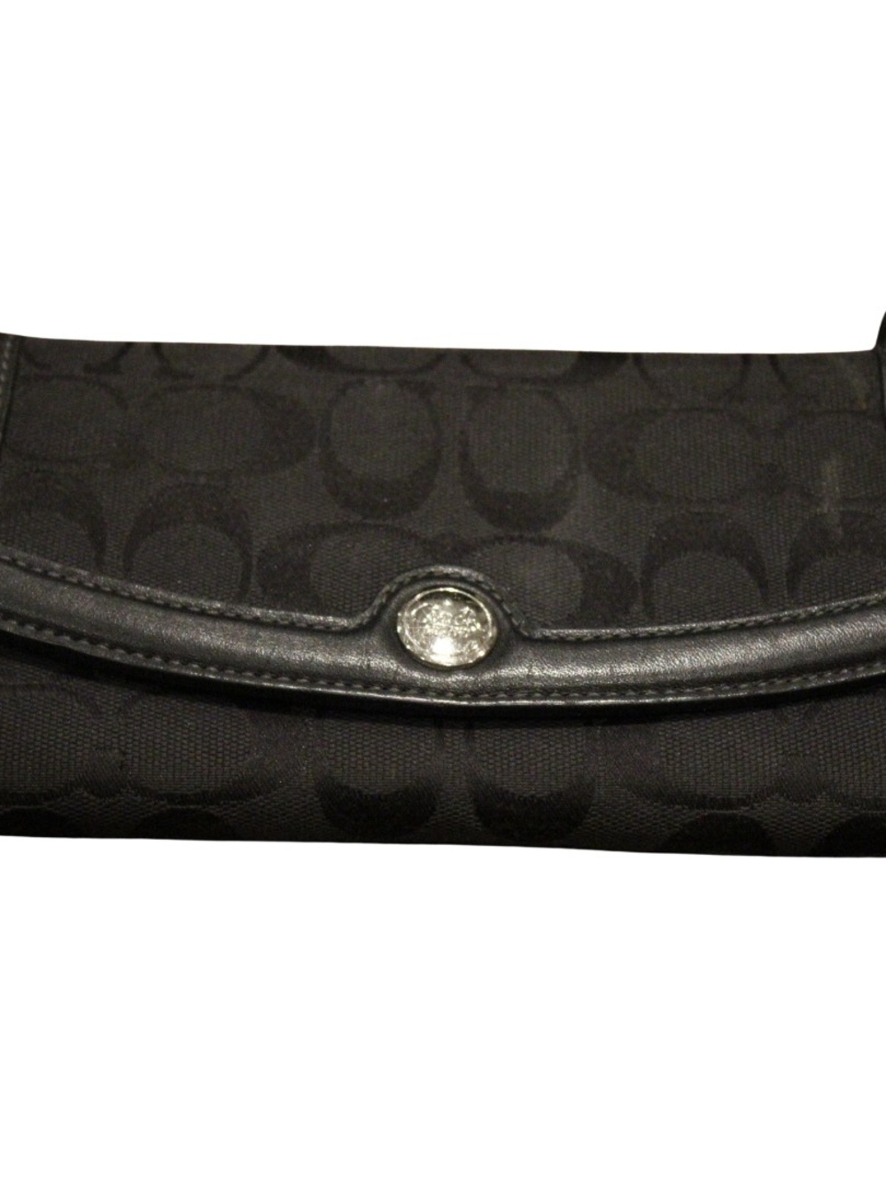 Coach Black Signature Canvas Fold-Over Wallet with Leather Trim